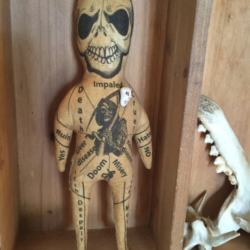 Original Art Grungy Folk Art Skeleton Voodoo Doll Figure Goth Odd Curiosity Custom or Personalized Low Brow Macabre